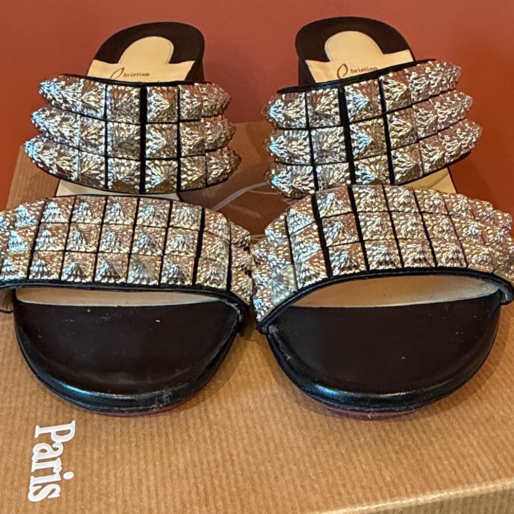 Christian Louboutin Black Heels with Silver Embellishments - Picture 3 of 8